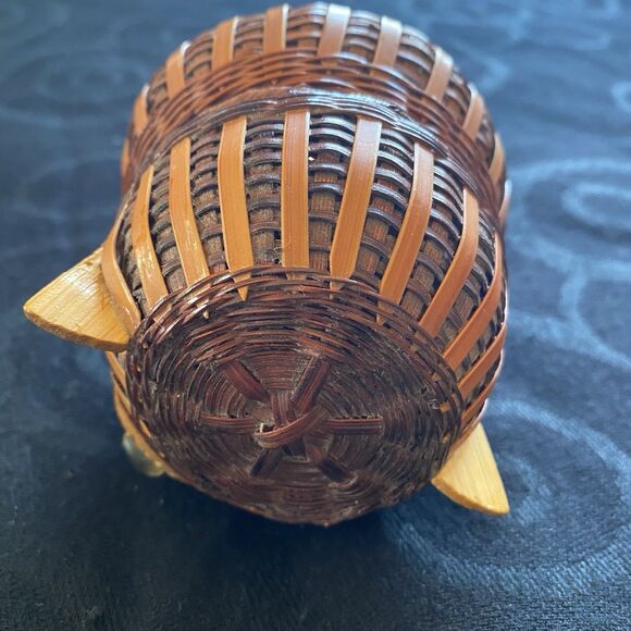 Vintage Owl Basket Woven Wicker Rattan Trinket Storage Box Farmhouse Boho MCM - Picture 4 of 8